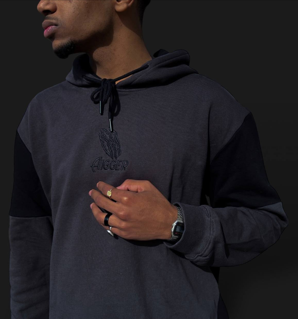 Dark Gray and Black Shoulders Hoodie